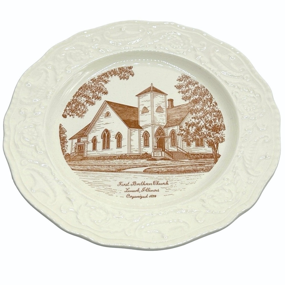 First Brethren Church Lanark IL Ironstone Church Plate Adam Antique Steubenville